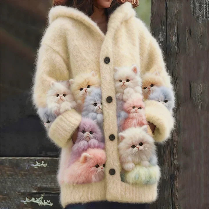 Kelsey - Soft Hoodie Cardigan with Cats