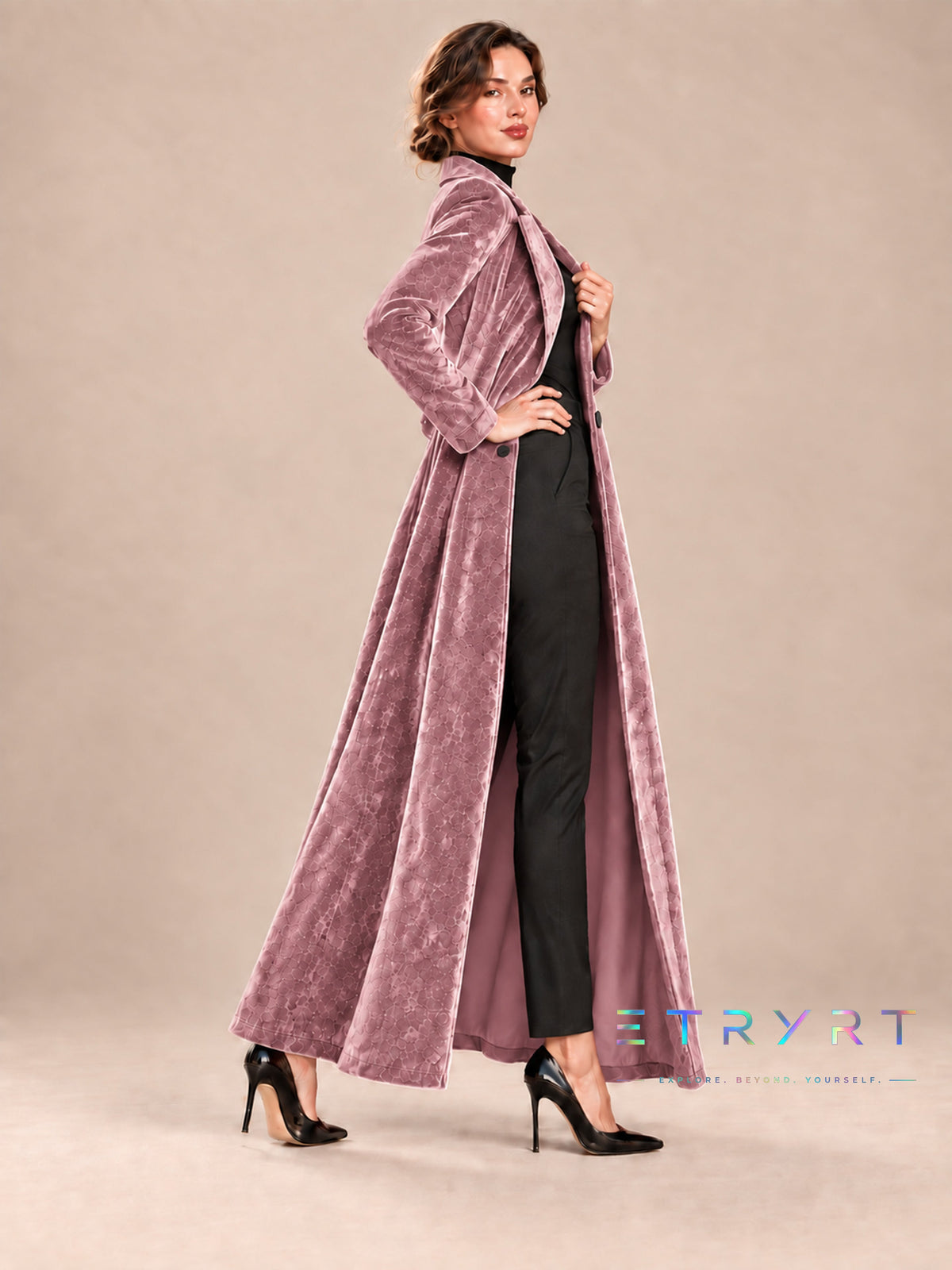 Beatrice | Velvet Open-Front Maxi Coat