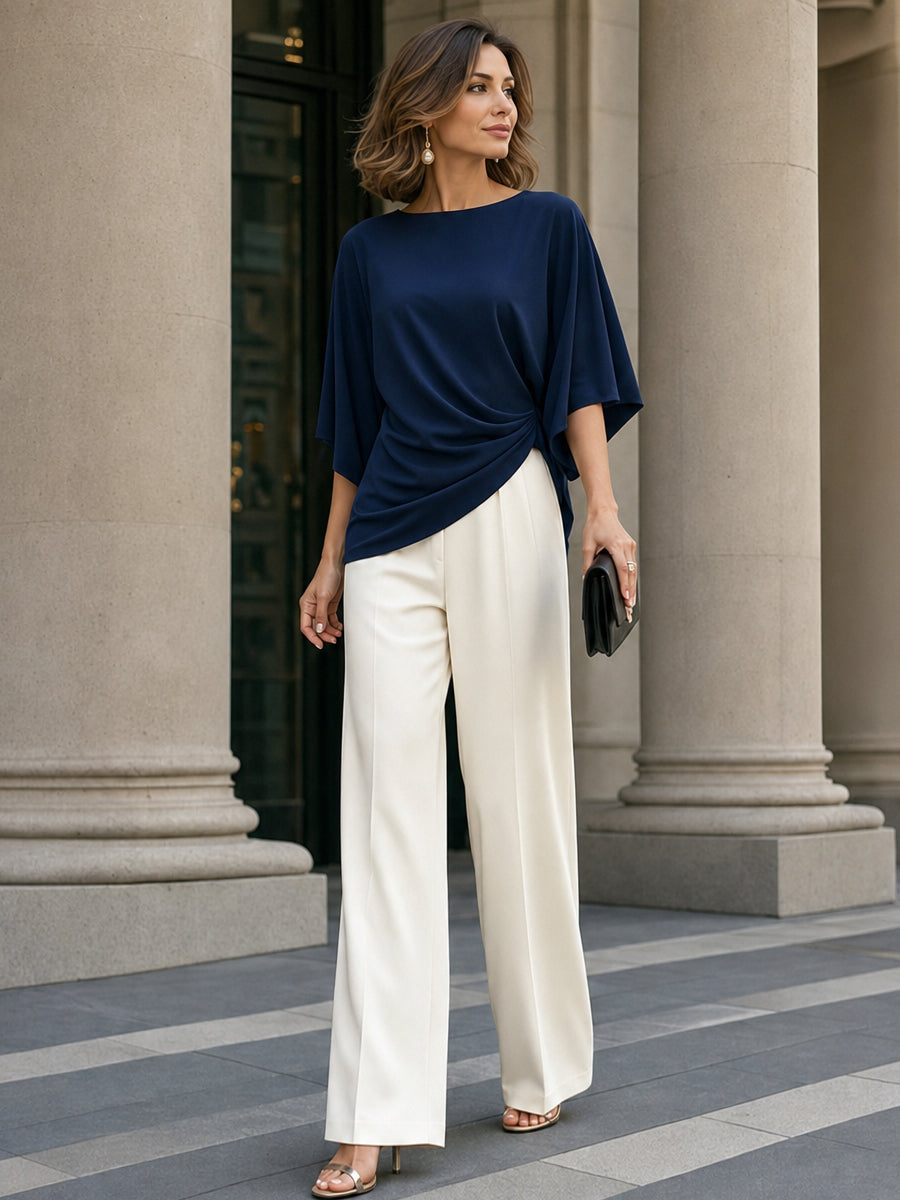 Gabriella | Two-Piece Set with Draped Blouse and Wide Pants