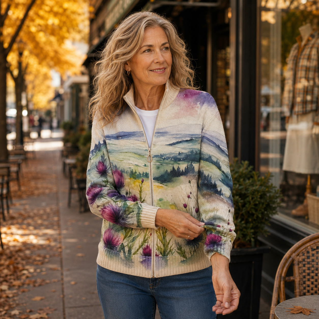 ZELDA | SCOTTISH THISTLE ZIP CARDIGAN FOR WOMEN