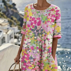 ELENA™ floral summer midi dress by THE WHITMORE FAMILY, featuring a feminine floral pattern and elegant flowy design.