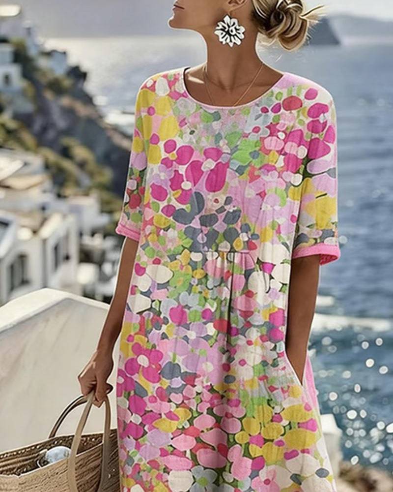 ELENA™ floral summer midi dress by THE WHITMORE FAMILY, featuring a feminine floral pattern and elegant flowy design.
