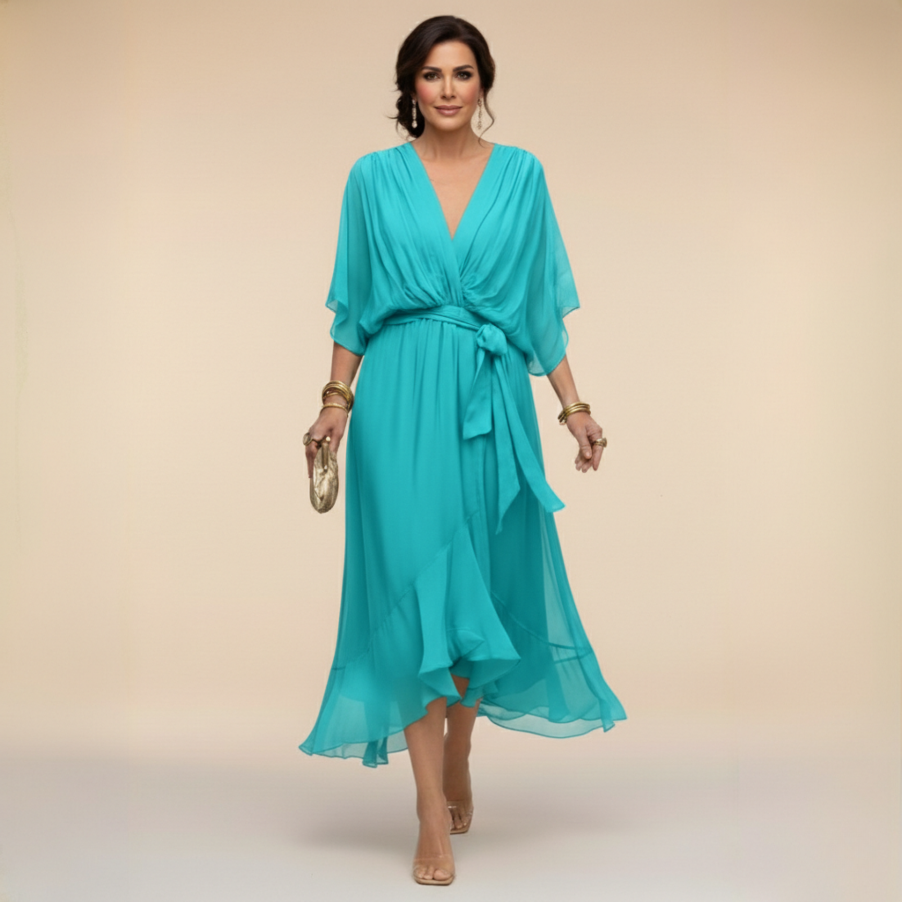 ELVENA™ | V-Neck Midi Dress