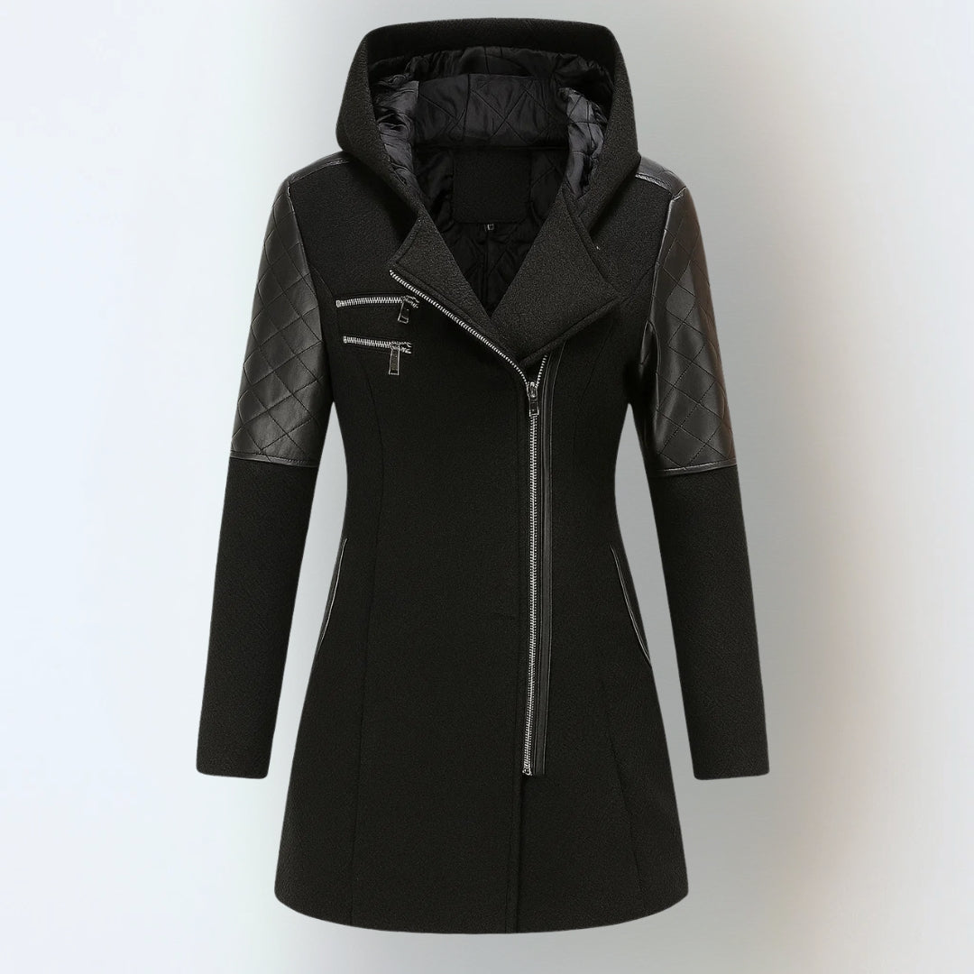 Katrin™ winter jacket by THE WHITMORE FAMILY, elegant warm coat with a stylish design, shown in a close-up image.