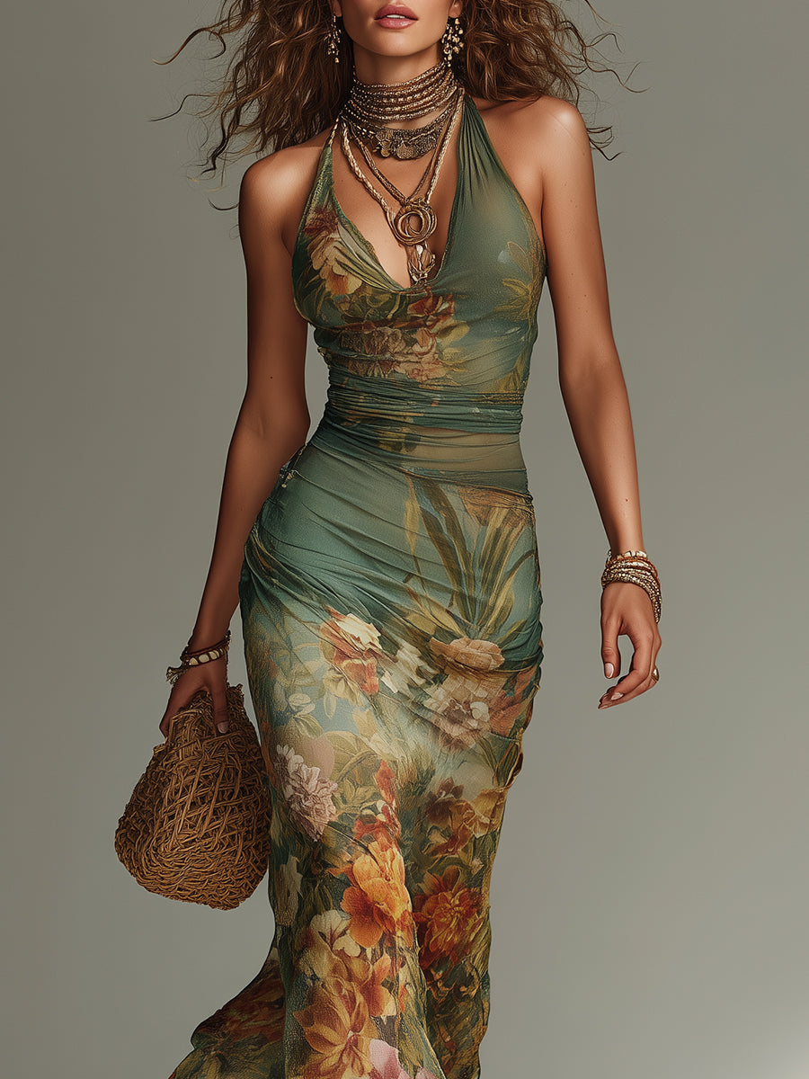 Shea floral maxi dress by THE WHITMORE FAMILY featuring a flowing silhouette and vibrant floral print.