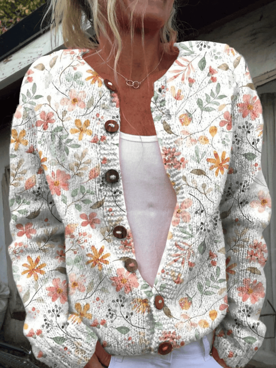 Greta™ vintage floral cardigan sweater by THE WHITMORE FAMILY featuring colorful floral embroidery on soft knit fabric.