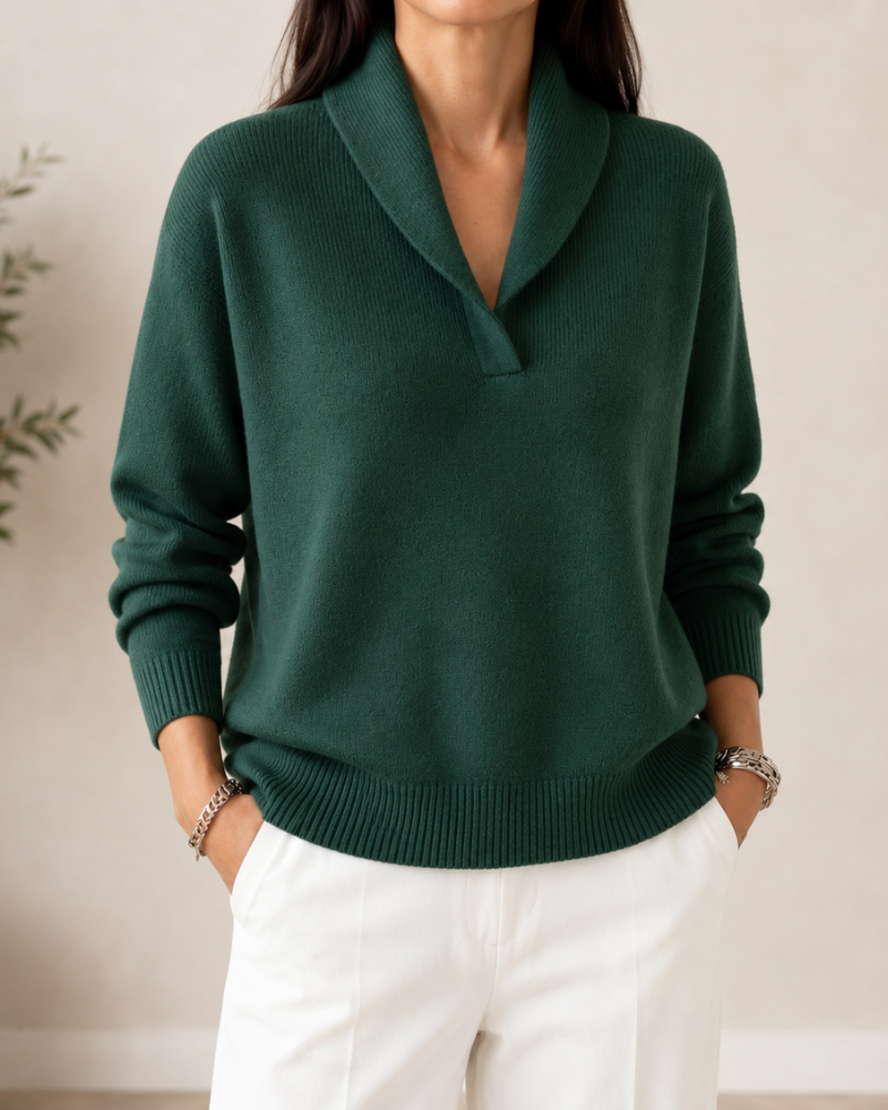Soft V-neck jumper by THE WHITMORE FAMILY, featuring a cozy fit and smooth fabric in a neutral color.