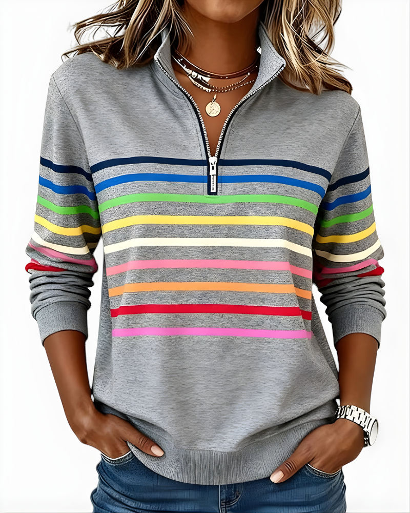 Ramona | Striped Zip Sweater