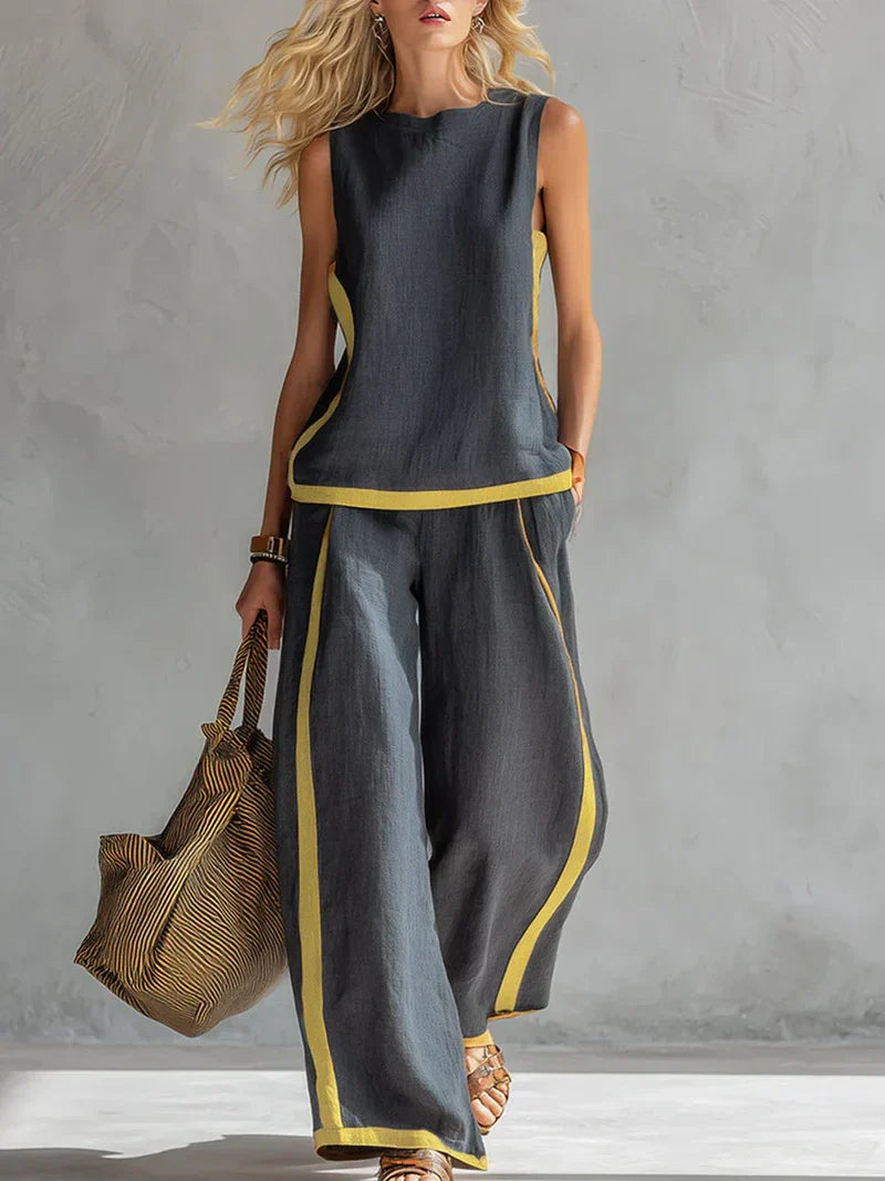 Evelyn | Contrast Trim Two-Piece Wide-Leg Set