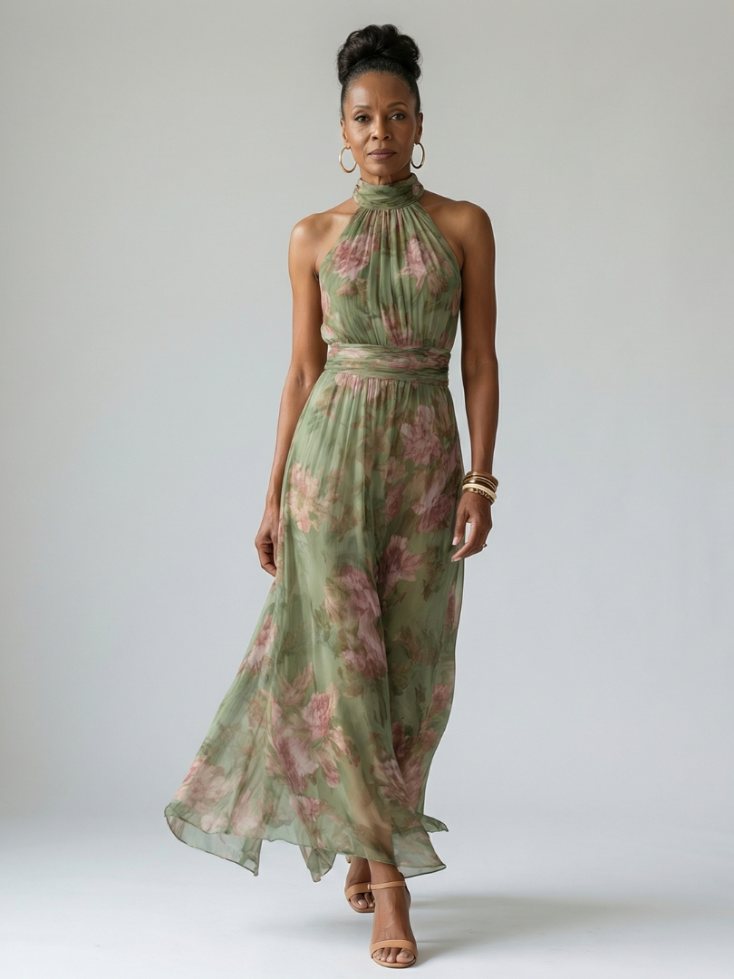 ELVENA™ | Halter Floral Midi Dress