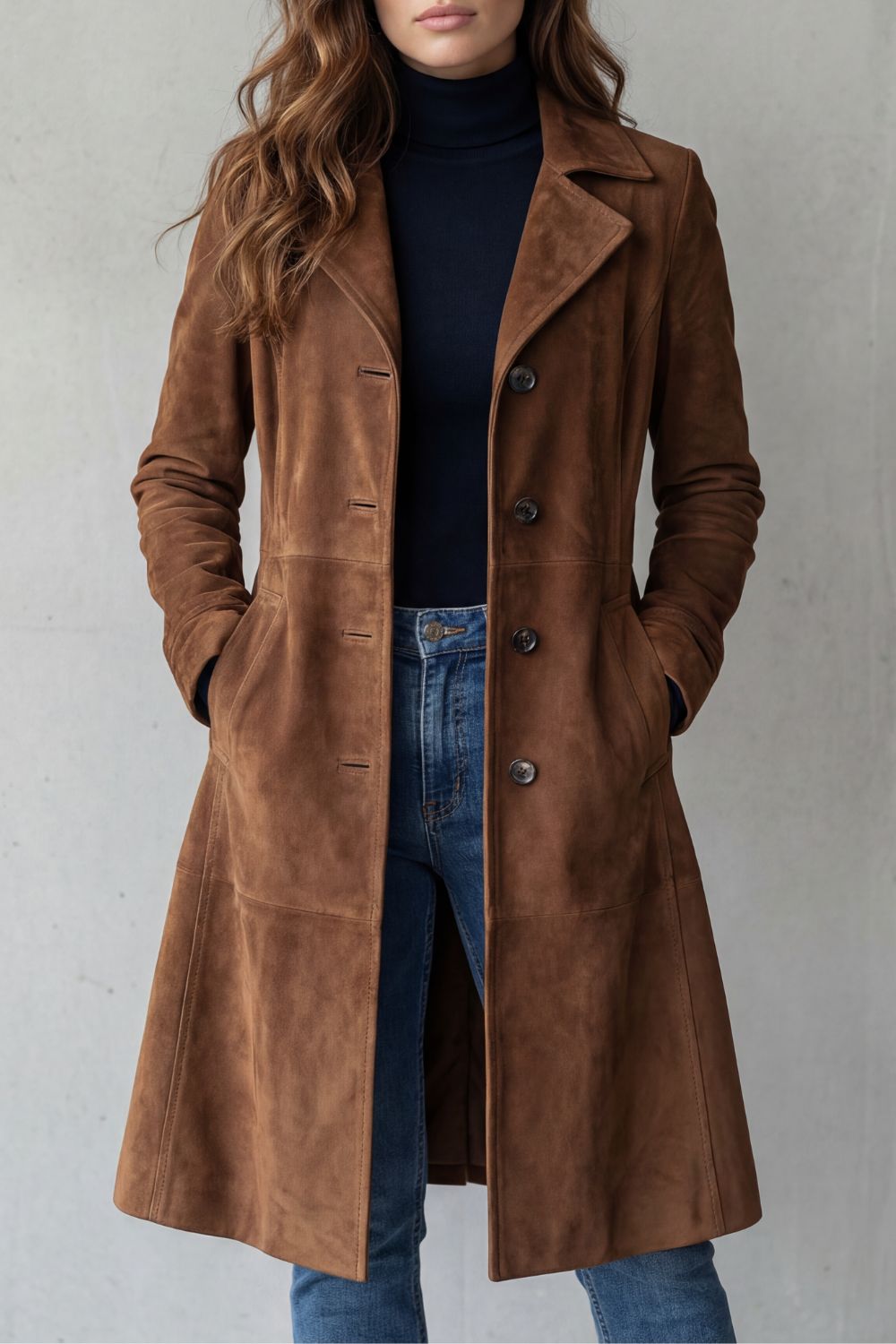 Sofia | Vintage Suede Effect – Long Coat