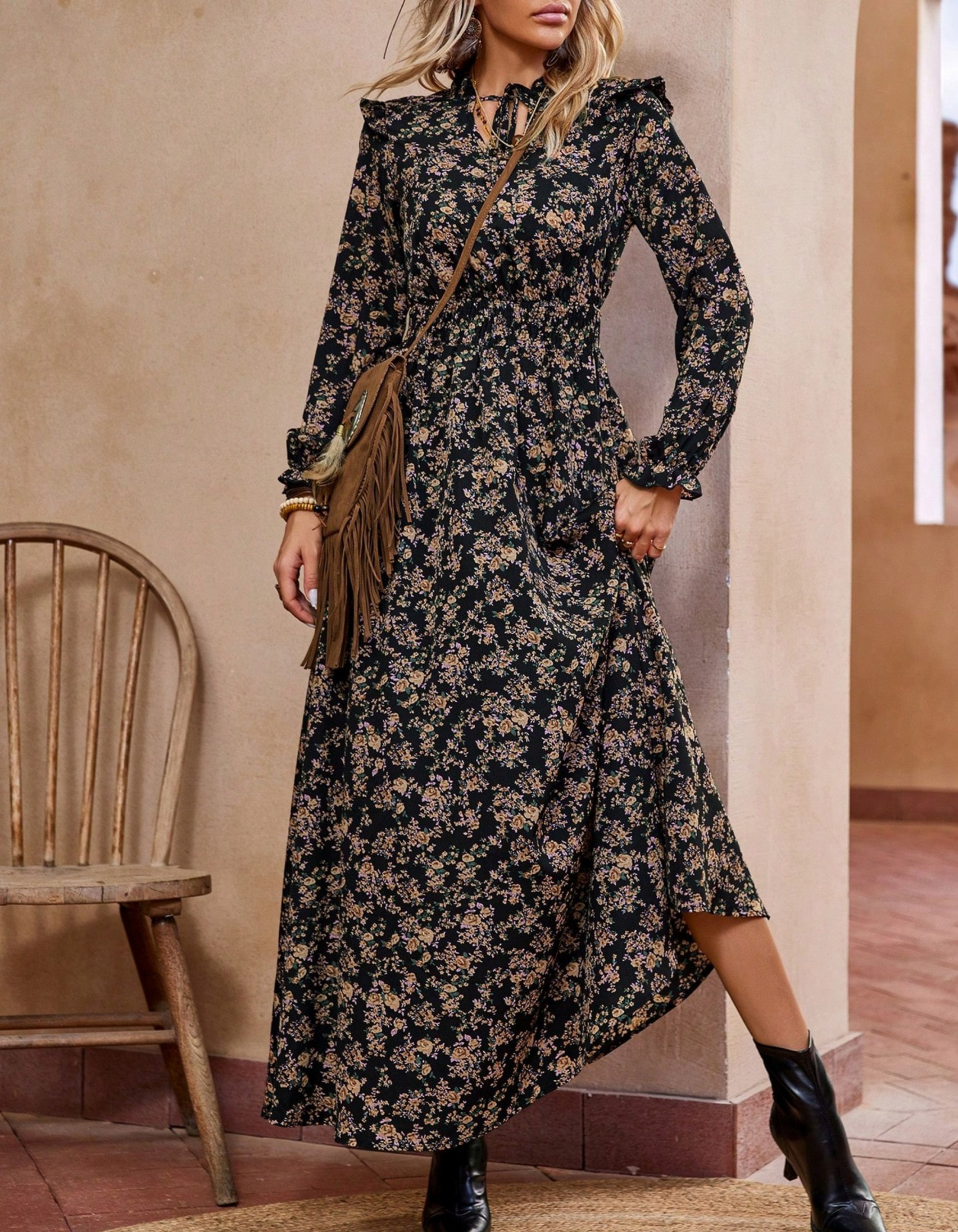 ELVENA™ | Romantic Long-Sleeve Maxi Dress