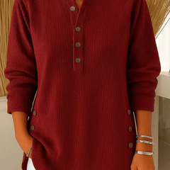 Women's Button Henley Tunic sweater by THE WHITMORE FAMILY, featuring a cozy, casual design with button details and a relaxed fit.