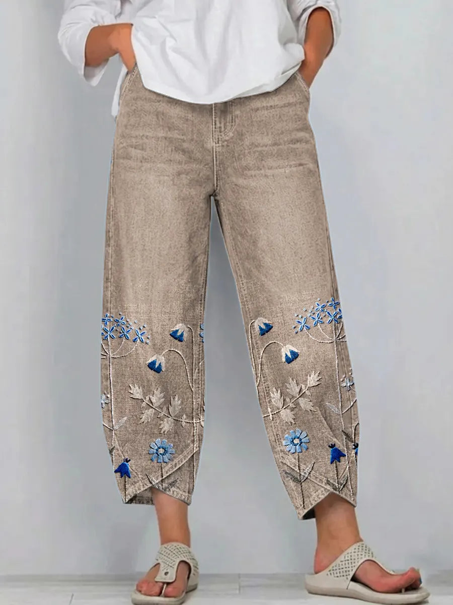 Casual comfort viola trousers by THE WHITMORE FAMILY, showing relaxed fit and soft fabric in a neutral color.