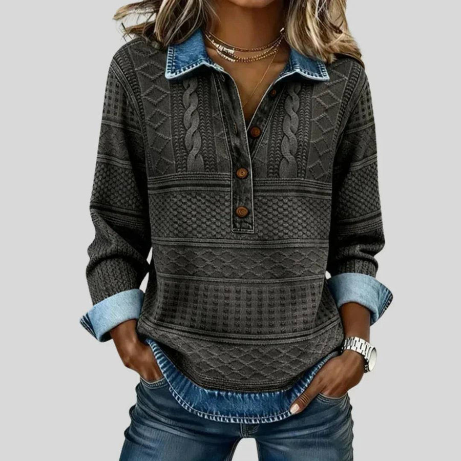 Vintage cable knit collared jumper by THE WHITMORE FAMILY featuring an azalea color and classic cozy design.