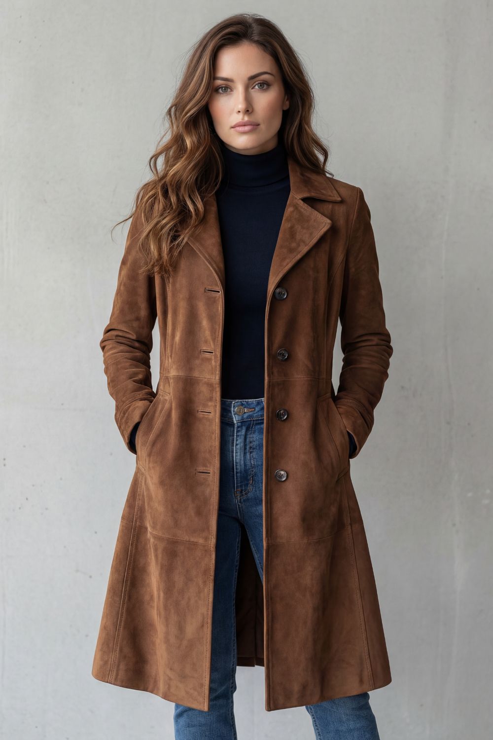 Sofia | Vintage Suede Effect – Long Coat