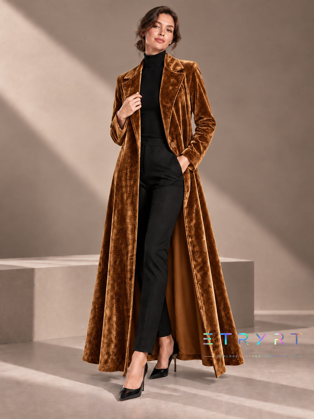 Beatrice | Velvet Open-Front Maxi Coat