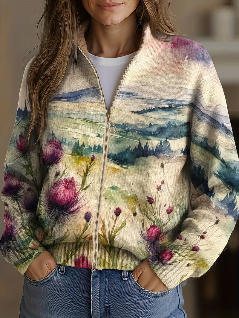 ZELDA | SCOTTISH THISTLE ZIP CARDIGAN FOR WOMEN