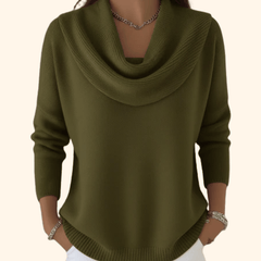 Women’s cowl neck sweater by THE WHITMORE FAMILY featuring a cozy knit design and relaxed fit, perfect for casual wear.