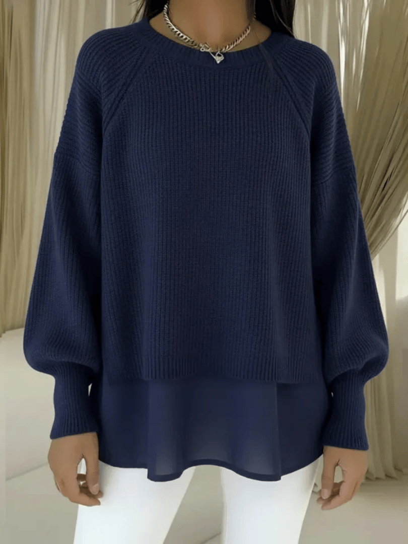 Layered-look women's sweater by THE WHITMORE FAMILY featuring a cozy, stylish jumper with layered design and long sleeves.