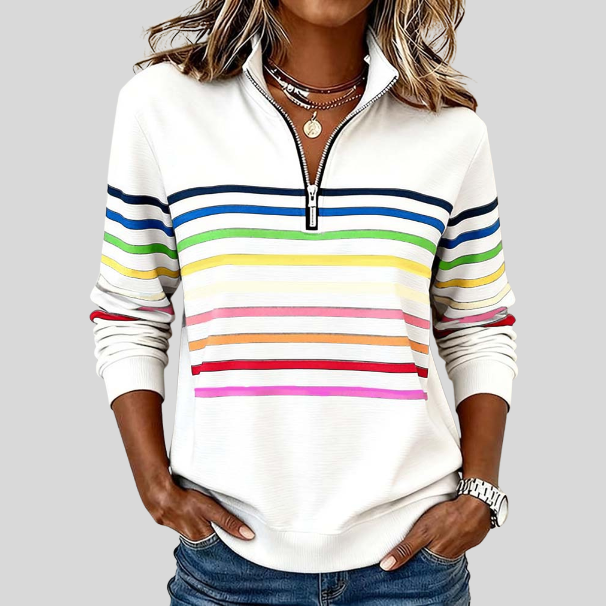 Prismette™ | Colourful Striped Quarter-Zip Sweatshirt