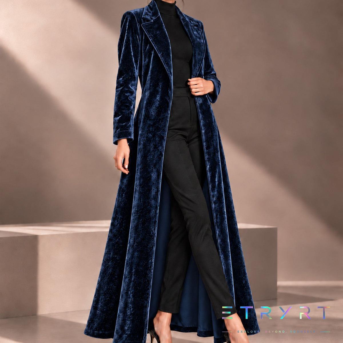 Beatrice | Velvet Open-Front Maxi Coat
