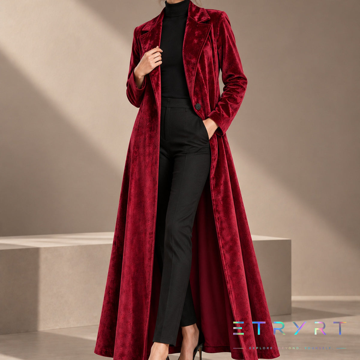 Beatrice | Velvet Open-Front Maxi Coat