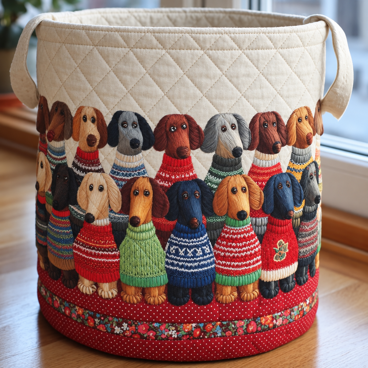 Dachshund Parade |  Quilted Storage Basket