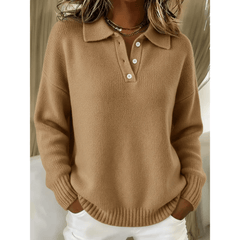 Soft beige women's sweater from THE WHITMORE FAMILY, cozy comfort jumper with a relaxed fit and ribbed cuffs.