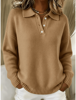 Soft beige women's sweater from THE WHITMORE FAMILY, cozy comfort jumper with a relaxed fit and ribbed cuffs.