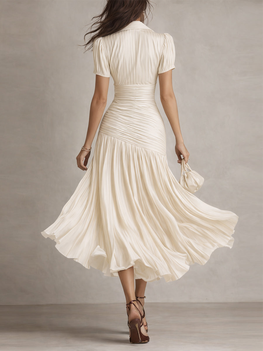 Adriana - Retro Striped Satin Midi Dress