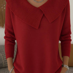 Warm women's sweater with soft collar by THE WHITMORE FAMILY, featuring a cozy knit design and ribbed cuffs.