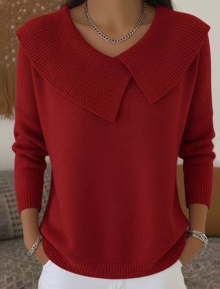 Warm women's sweater with soft collar by THE WHITMORE FAMILY, featuring a cozy knit design and ribbed cuffs.