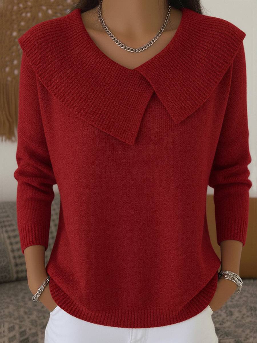 Warm women's sweater with soft collar by THE WHITMORE FAMILY, featuring a cozy knit design and ribbed cuffs.