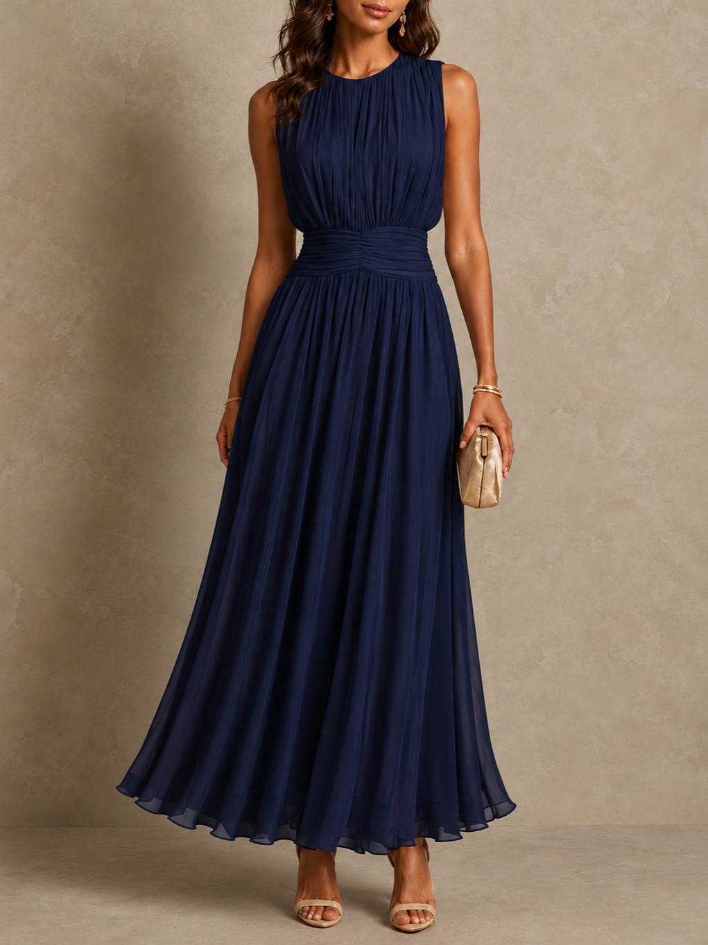 Iselle | Sleeveless chiffon maxi dress with ruched waist