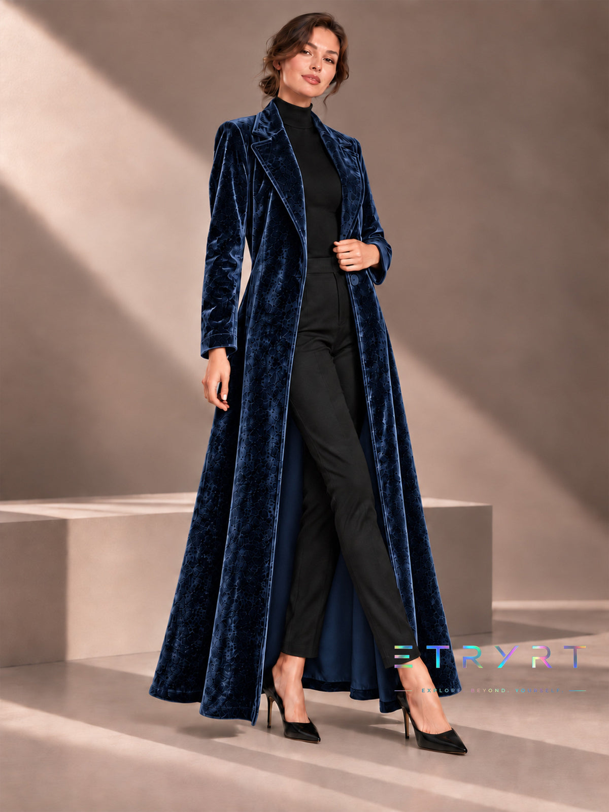 Beatrice | Velvet Open-Front Maxi Coat