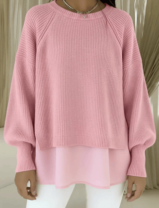 Layered-look women's sweater by THE WHITMORE FAMILY featuring a stylish, cozy knit design with layered fabric details.
