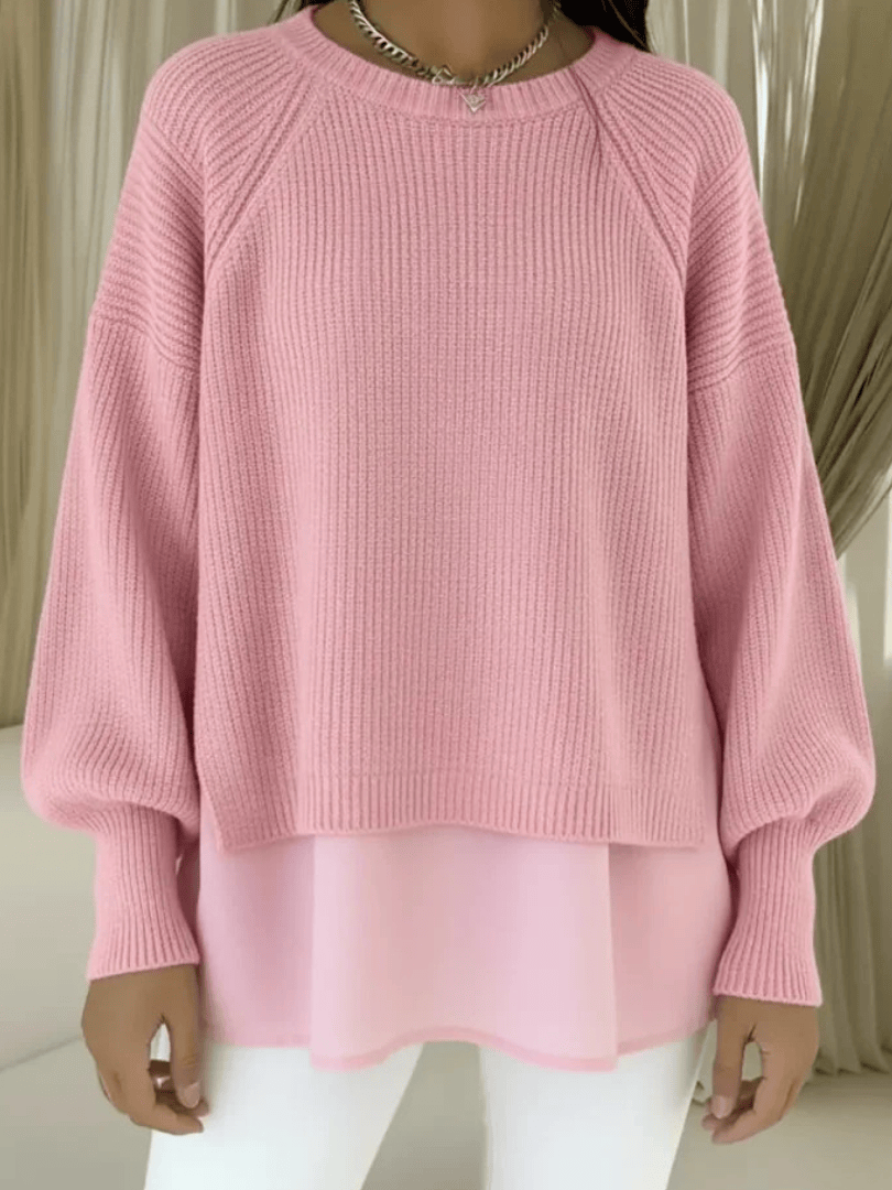 Layered-look women's sweater by THE WHITMORE FAMILY featuring a stylish, cozy knit design with layered fabric details.