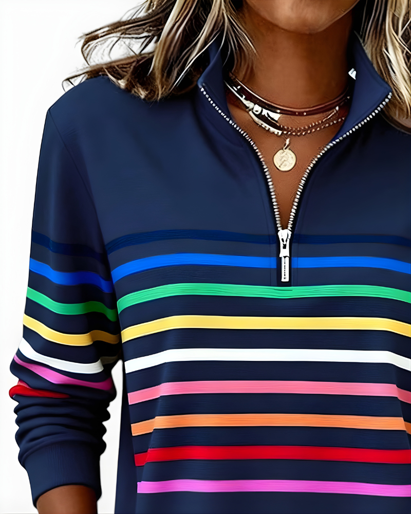 Ramona | Striped Zip Sweater