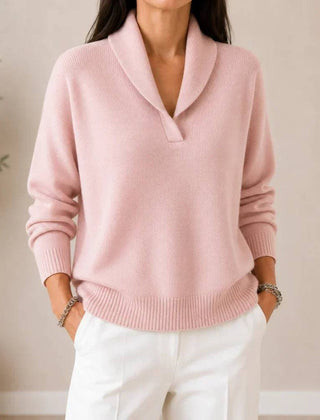Soft V-neck women’s sweater by THE WHITMORE FAMILY, cozy knitted jumper with a relaxed fit and V-shaped neckline.