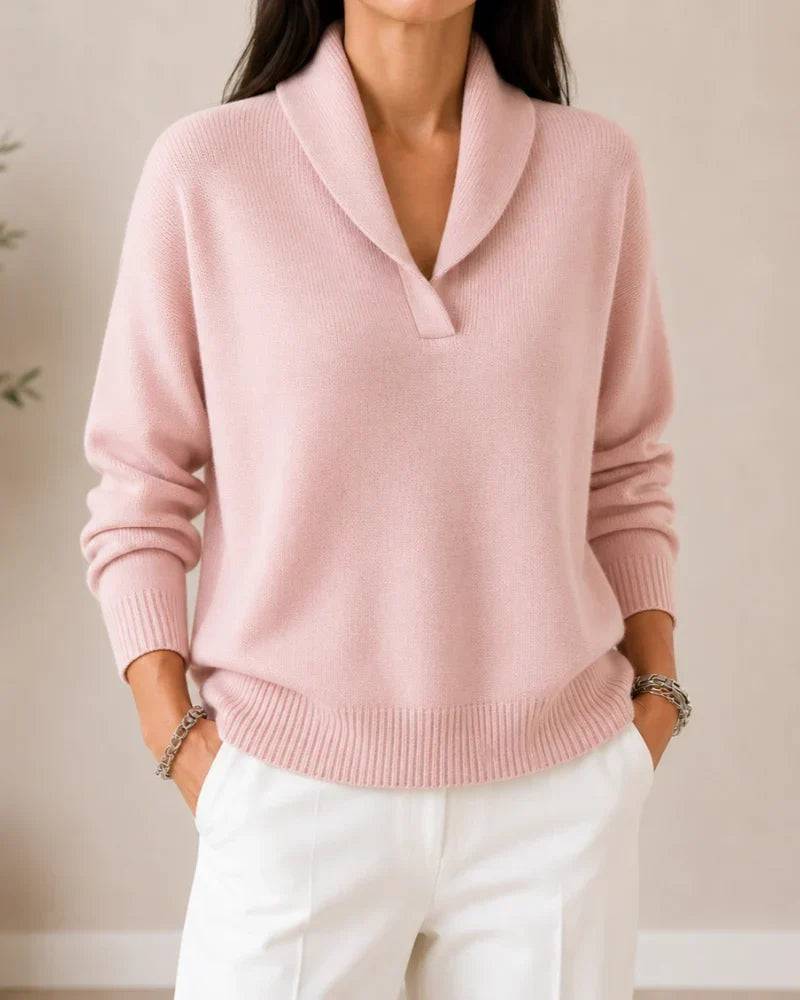 Soft V-neck women’s sweater by THE WHITMORE FAMILY, cozy knitted jumper with a relaxed fit and V-shaped neckline.