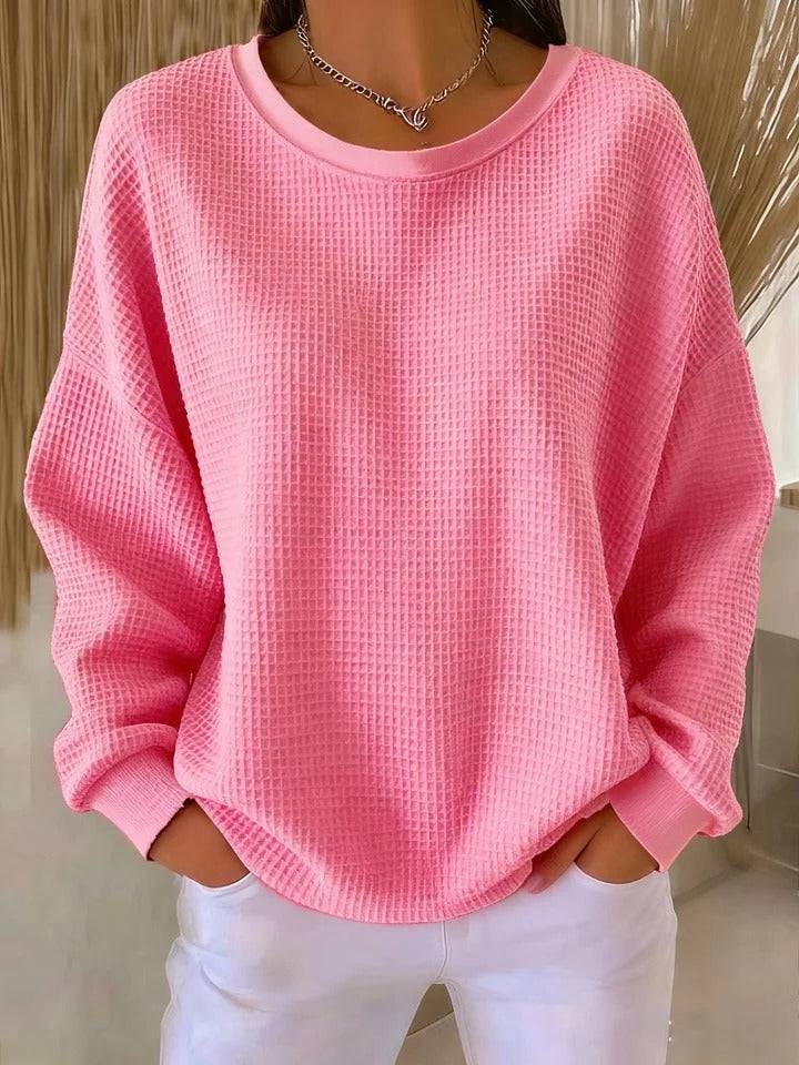 Nyla™ Classic Sweater by THE WHITMORE FAMILY, cozy knit sweater in neutral tones, shown on a model.