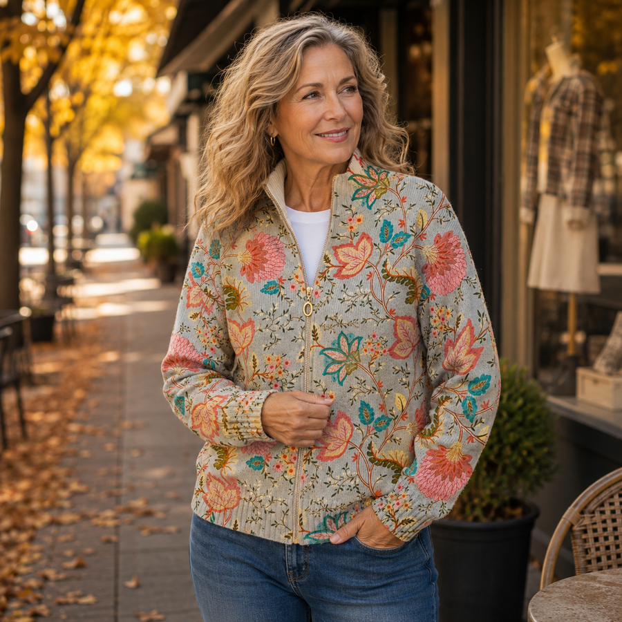 Cordelia | Vintage Floral Garden Zip Cardigan
