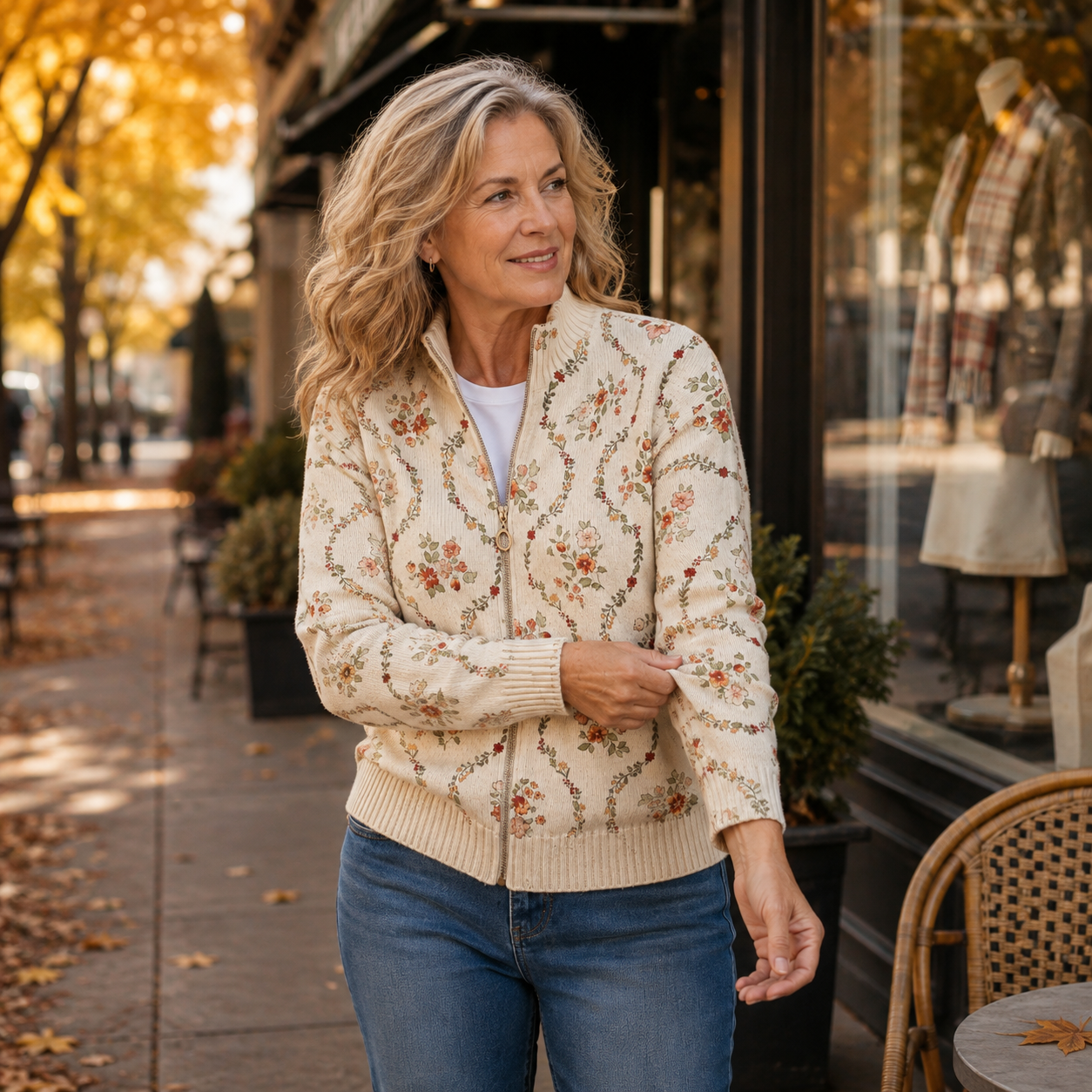 Vivienne | Floral Vine Zip Cardigan