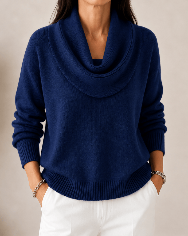 Caralina™ elegant cowl neck knit jumper by THE WHITMORE FAMILY, featuring a cozy, stylish cowl neckline and soft knit fabric.