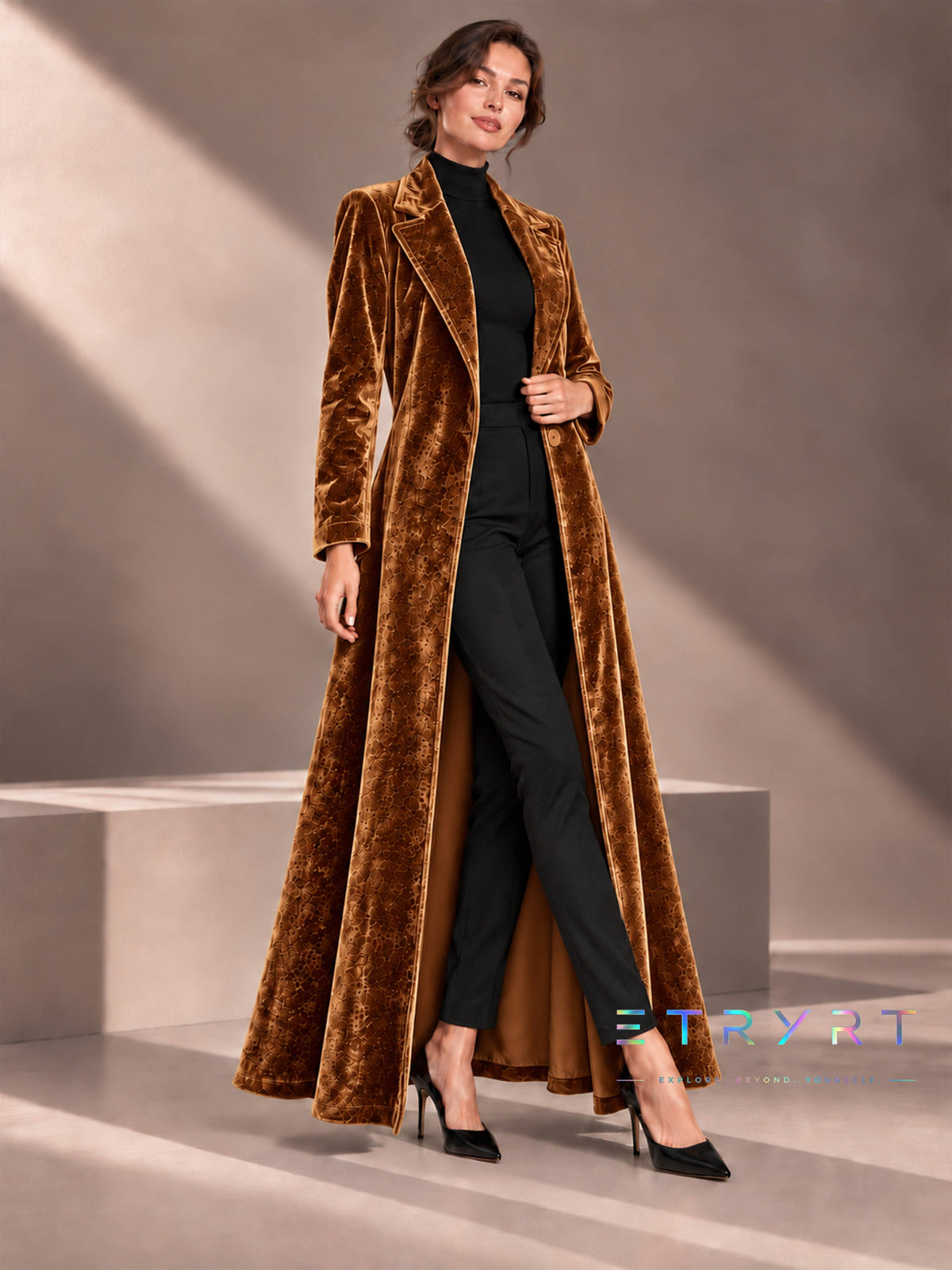 Beatrice | Velvet Open-Front Maxi Coat
