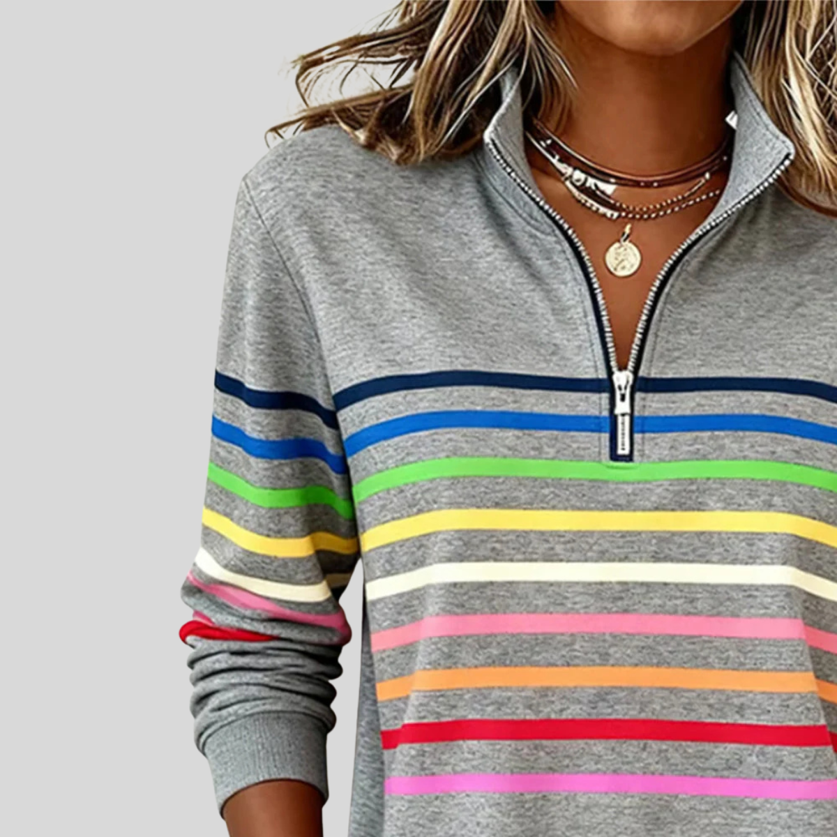 Prismette™ | Colourful Striped Quarter-Zip Sweatshirt