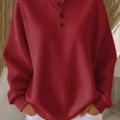 Women’s Cosy Waffle Henley Sweatshirt by THE WHITMORE FAMILY, featuring a textured waffle knit and a Henley neckline.