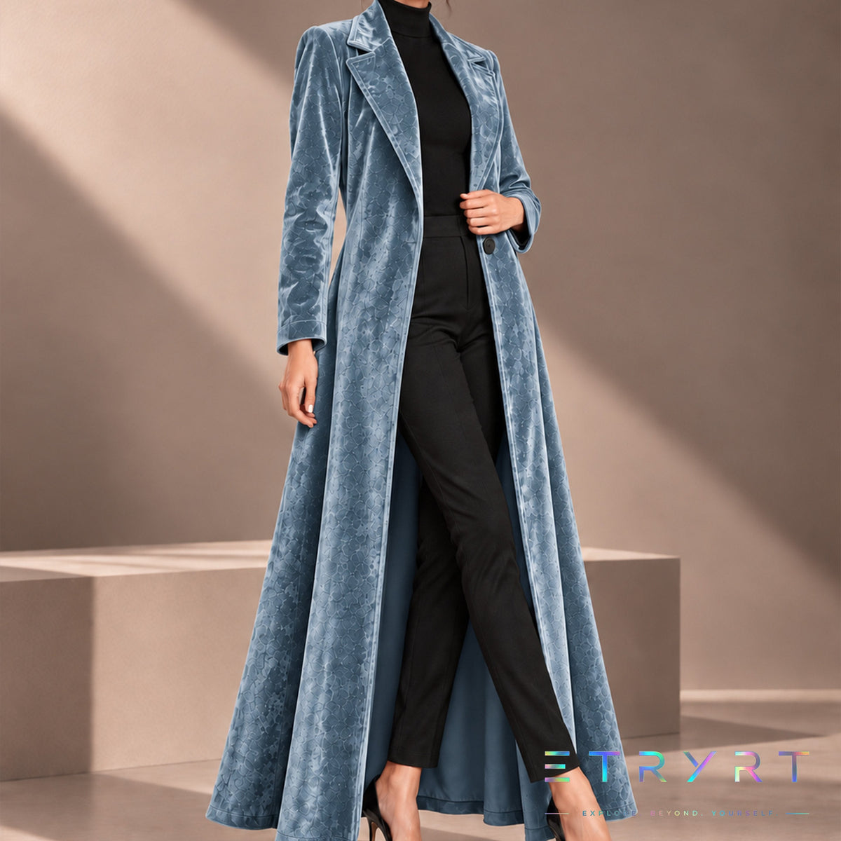 Beatrice | Velvet Open-Front Maxi Coat