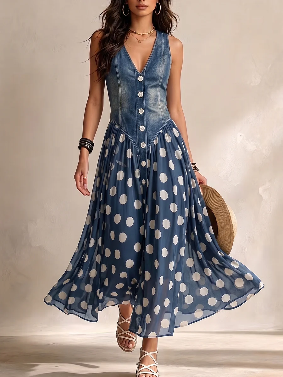 Brianna | Midi chiffon dress with polka-dot pattern